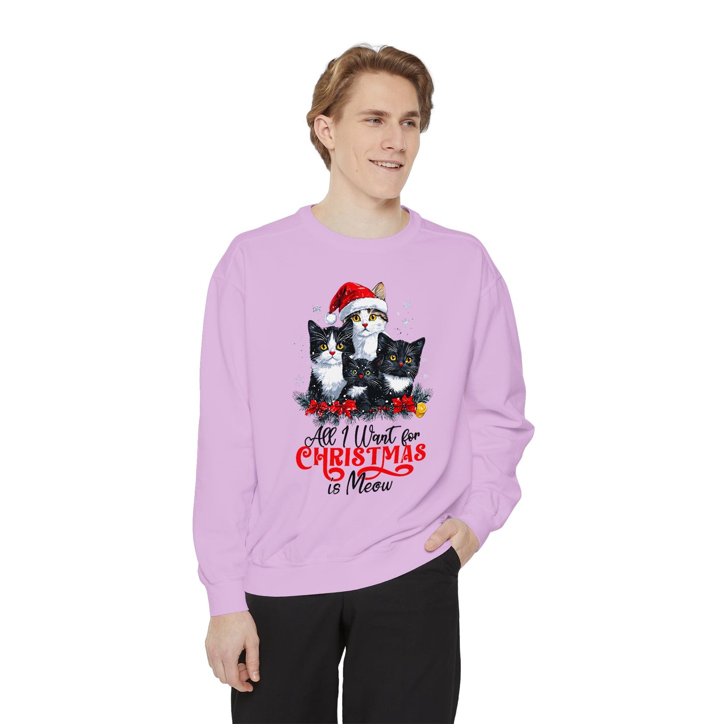 All I Want for Christmas is Meow - Unisex Cat Christmas Sweatshirt, Cat Themed Gift for Cat Lovers, Christmas Shirt, Holiday Apparel, Xmas Jumper,