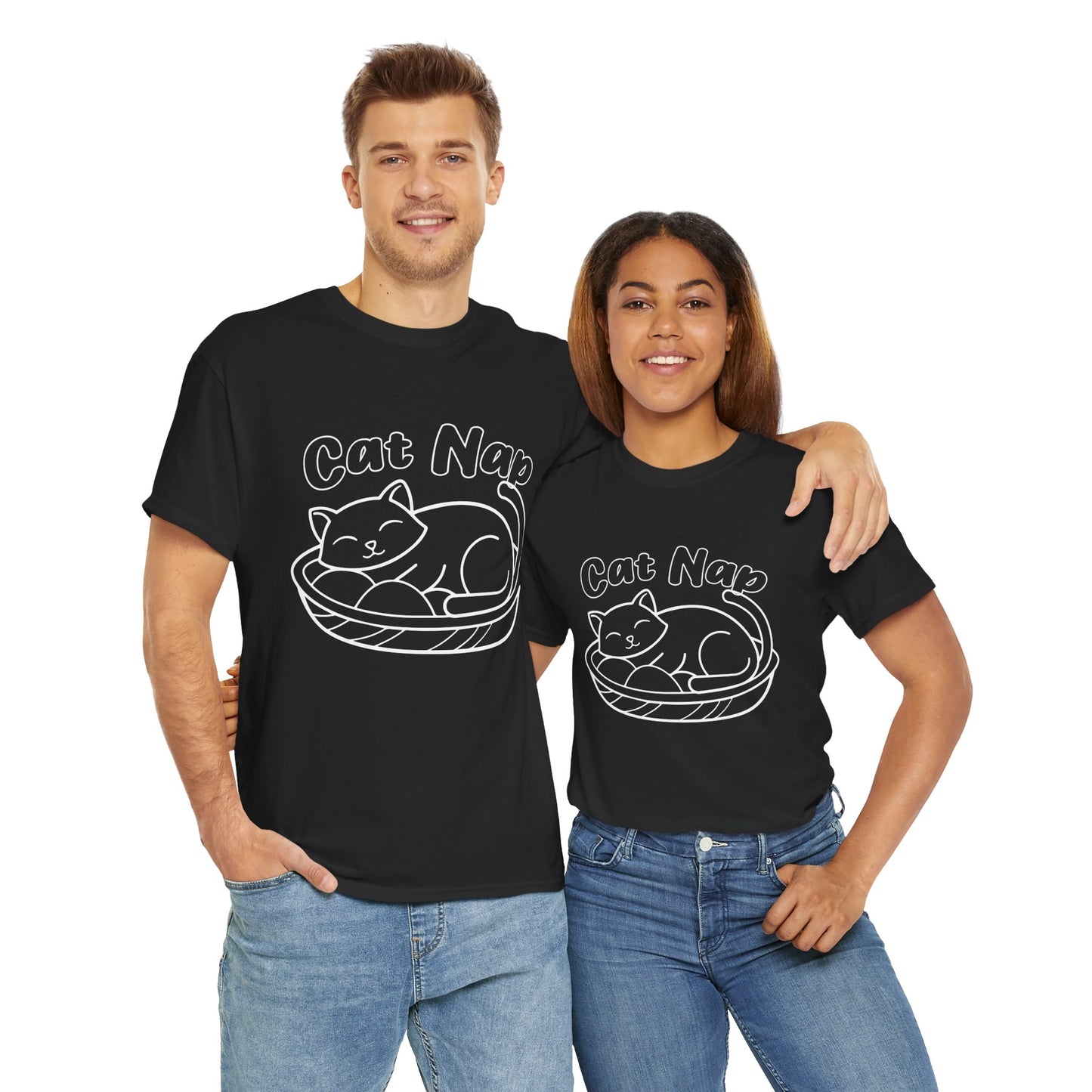 Cat Nap Unisex Heavy Cotton T-Shirt – Perfect for Cat Lovers