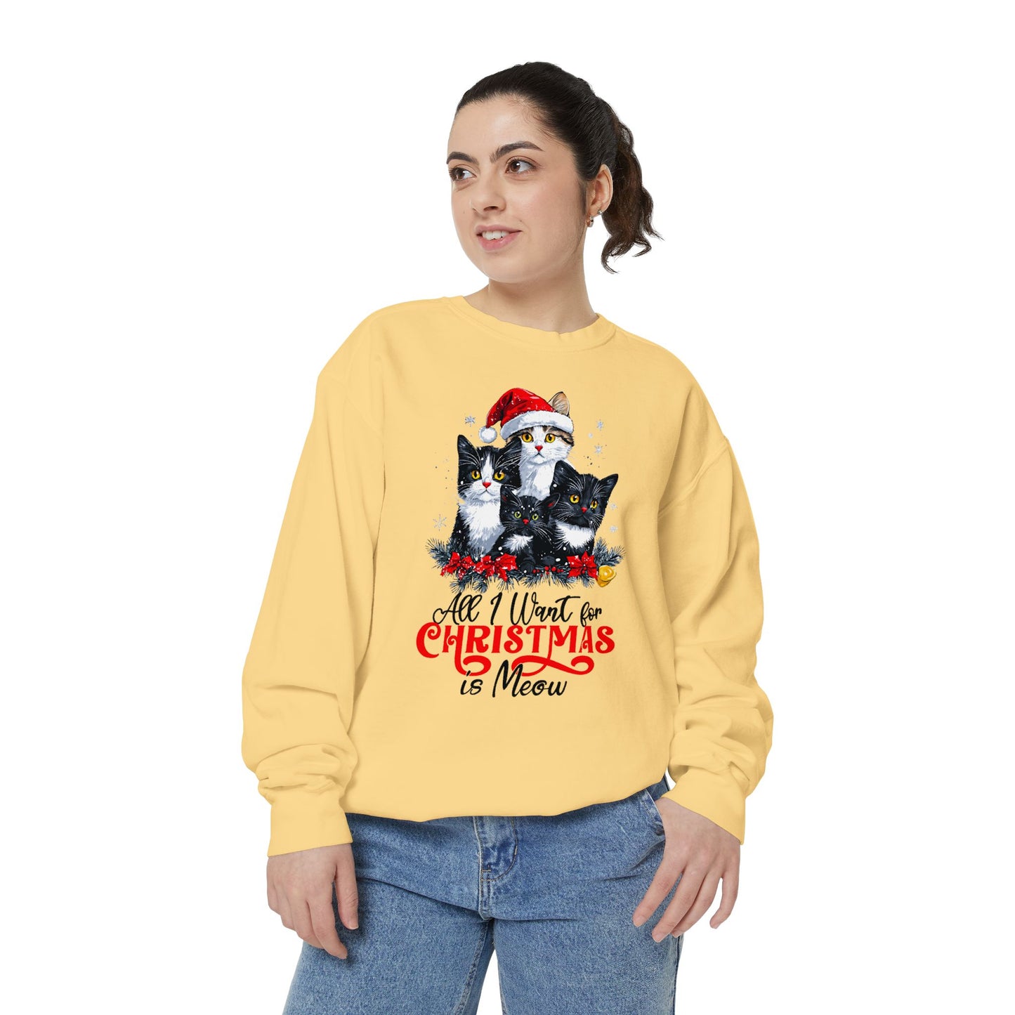 All I Want for Christmas is Meow - Unisex Cat Christmas Sweatshirt, Cat Themed Gift for Cat Lovers, Christmas Shirt, Holiday Apparel, Xmas Jumper,