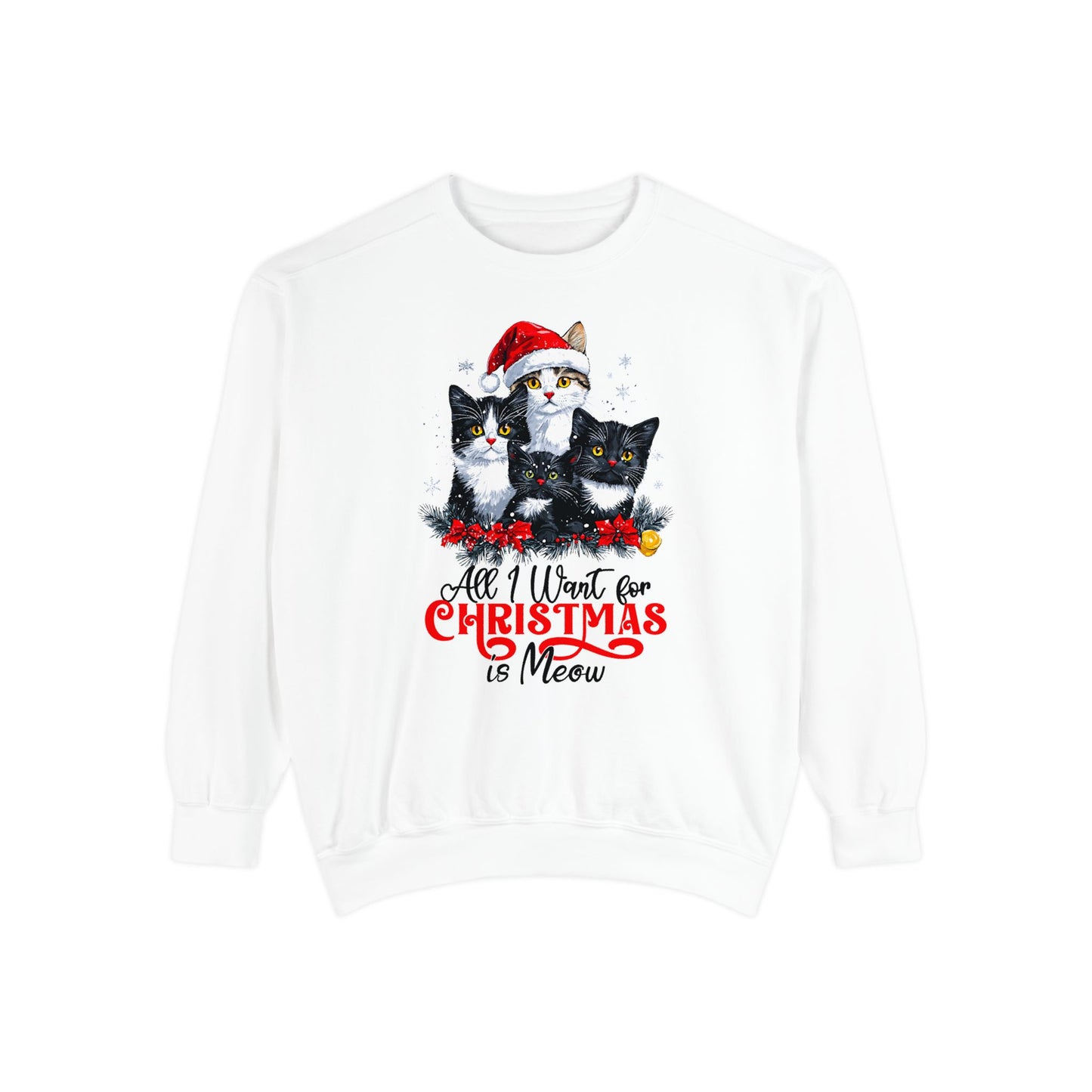 All I Want for Christmas is Meow - Unisex Cat Christmas Sweatshirt, Cat Themed Gift for Cat Lovers, Christmas Shirt, Holiday Apparel, Xmas Jumper,