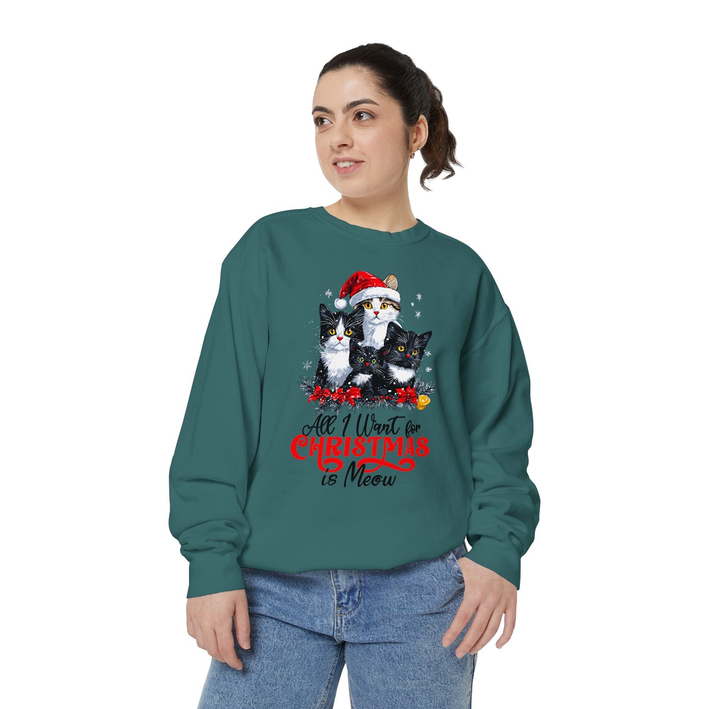 All I Want for Christmas is Meow - Unisex Cat Christmas Sweatshirt, Cat Themed Gift for Cat Lovers, Christmas Shirt, Holiday Apparel, Xmas Jumper,