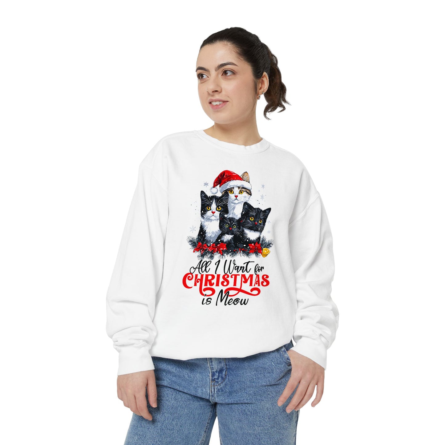 All I Want for Christmas is Meow - Unisex Cat Christmas Sweatshirt, Cat Themed Gift for Cat Lovers, Christmas Shirt, Holiday Apparel, Xmas Jumper,