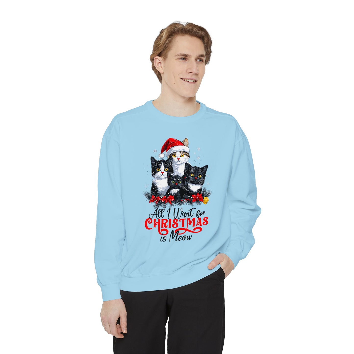 All I Want for Christmas is Meow - Unisex Cat Christmas Sweatshirt, Cat Themed Gift for Cat Lovers, Christmas Shirt, Holiday Apparel, Xmas Jumper,