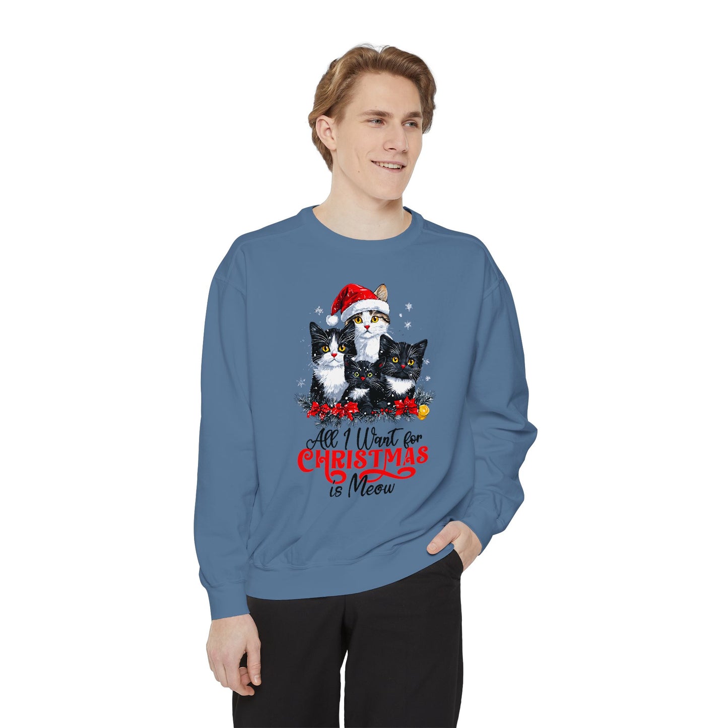 All I Want for Christmas is Meow - Unisex Cat Christmas Sweatshirt, Cat Themed Gift for Cat Lovers, Christmas Shirt, Holiday Apparel, Xmas Jumper,