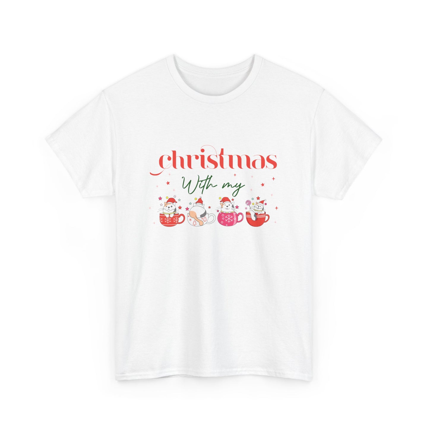 Christmas with my Cat Unisex Heavy Cotton Tee - 2024 Family Couple Holiday Shirt