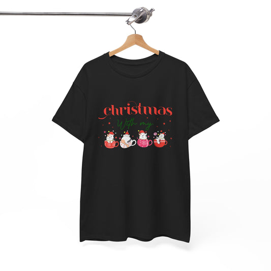 Christmas with my Cat Unisex Heavy Cotton Tee - 2024 Family Couple Holiday Shirt