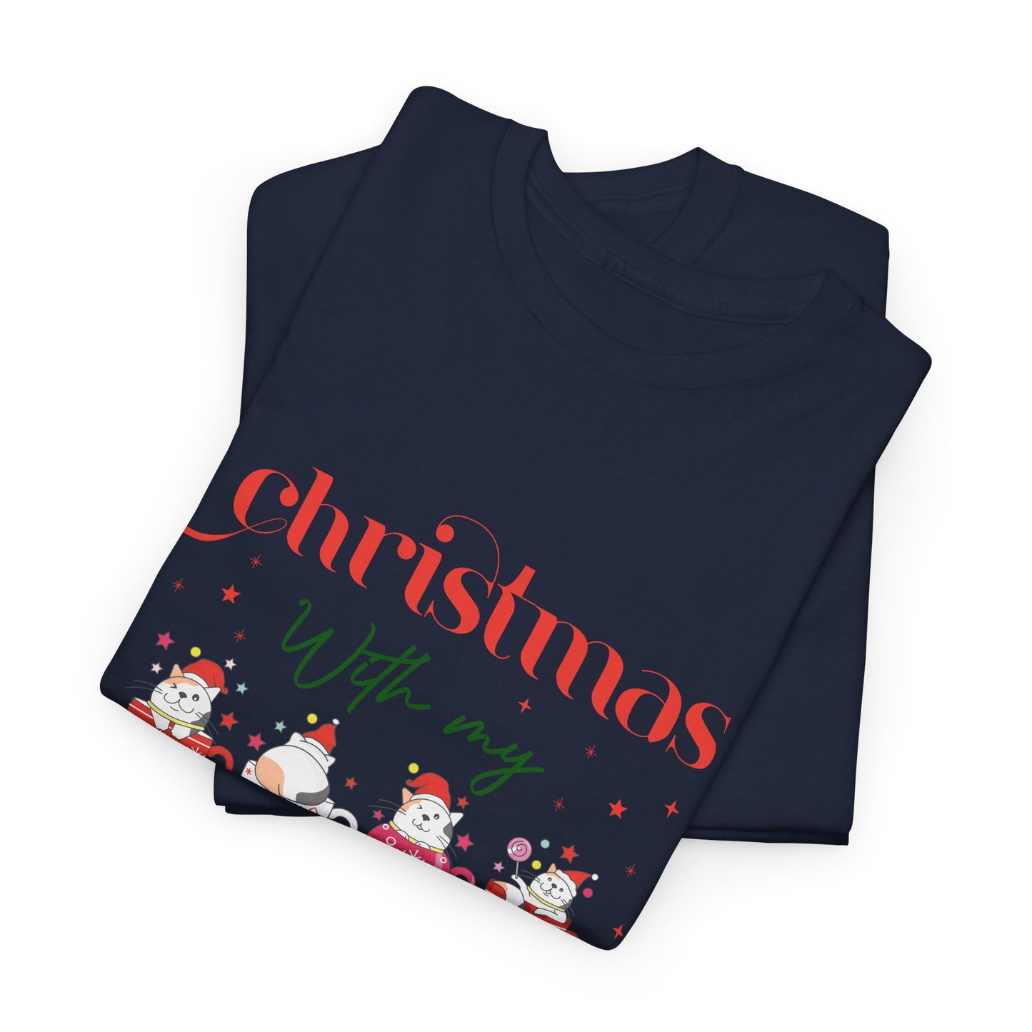 Christmas with my Cat Unisex Heavy Cotton Tee - 2024 Family Couple Holiday Shirt