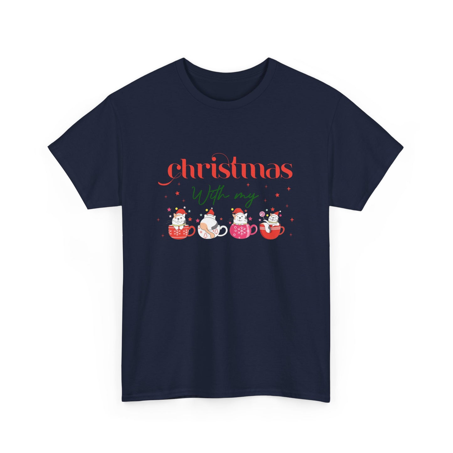 Christmas with my Cat Unisex Heavy Cotton Tee - 2024 Family Couple Holiday Shirt