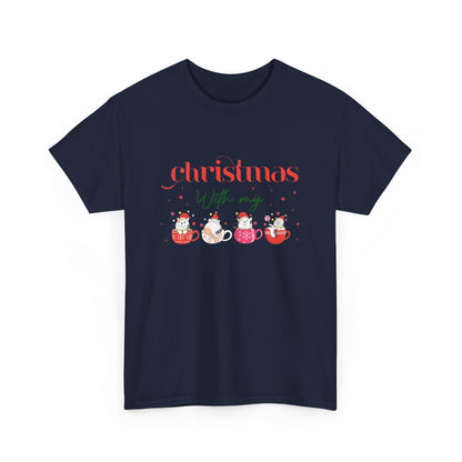 Christmas with my Cat Unisex Heavy Cotton Tee - 2024 Family Couple Holiday Shirt