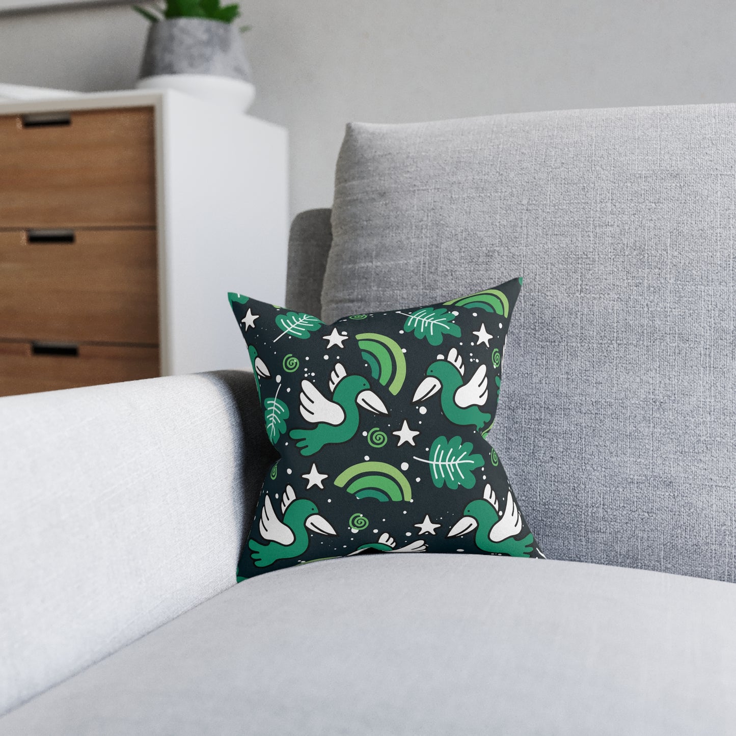 Decorative Pillow, Neutral Birds Illustration