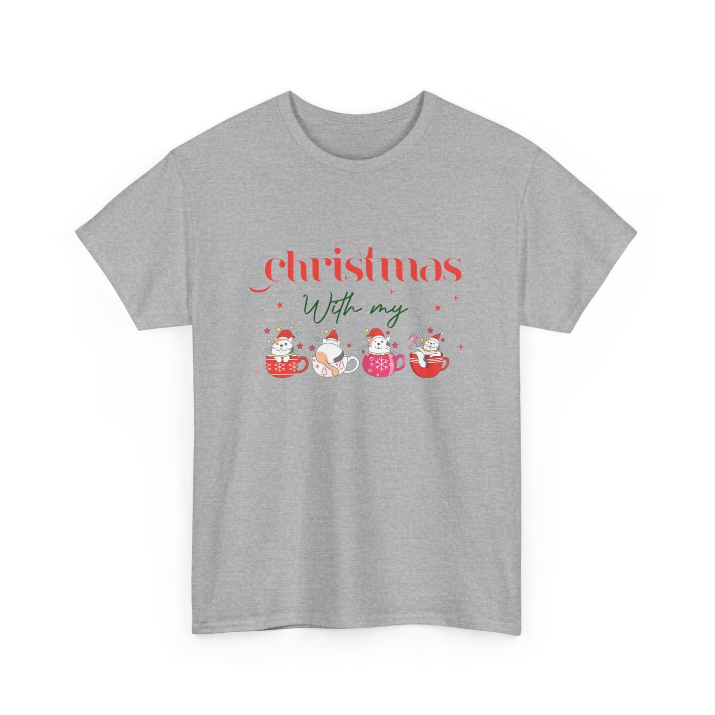 Christmas with my Cat Unisex Heavy Cotton Tee - 2024 Family Couple Holiday Shirt