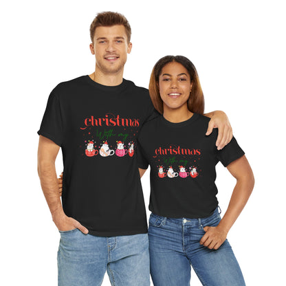 Christmas with my Cat Unisex Heavy Cotton Tee - 2024 Family Couple Holiday Shirt