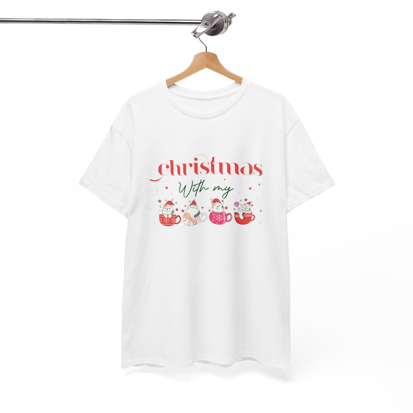 Christmas with my Cat Unisex Heavy Cotton Tee - 2024 Family Couple Holiday Shirt