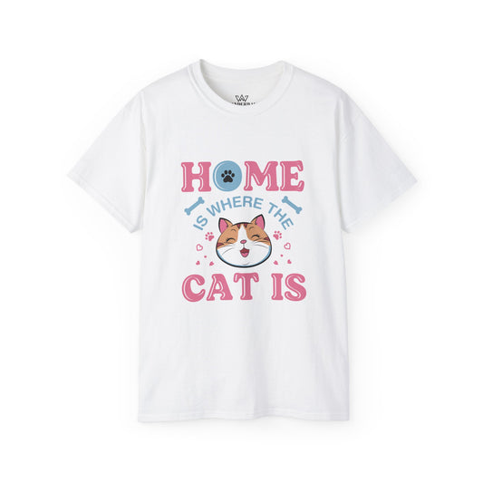 Cat Lover Unisex Tee - 'Home is Where Cat is' Quote