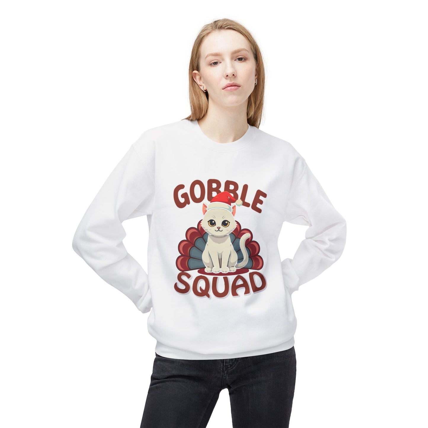 Gobble Squad Cat Christmas Sweatshirt, Cute Holiday Cat Lover Gift, Unisex Christmas Sweatshirt, Cat Mom Gift, Cat Dad Tee, Cat Lady Sweatshirt