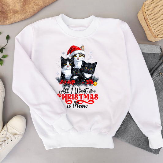 All I Want for Christmas is Meow - Unisex Cat Christmas Sweatshirt, Cat Themed Gift for Cat Lovers, Christmas Shirt, Holiday Apparel, Xmas Jumper,