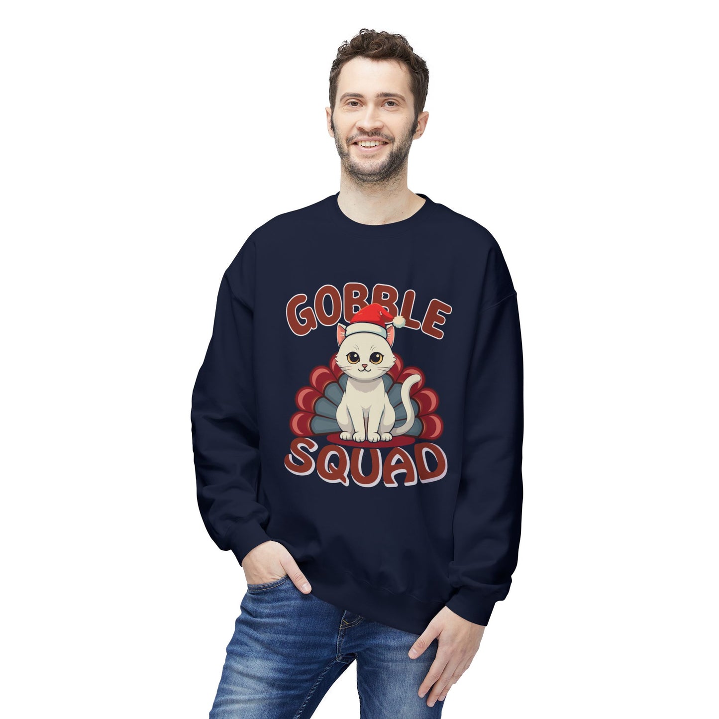 Gobble Squad Cat Christmas Sweatshirt, Cute Holiday Cat Lover Gift, Unisex Christmas Sweatshirt, Cat Mom Gift, Cat Dad Tee, Cat Lady Sweatshirt