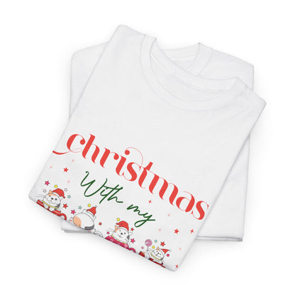 Christmas with my Cat Unisex Heavy Cotton Tee - 2024 Family Couple Holiday Shirt