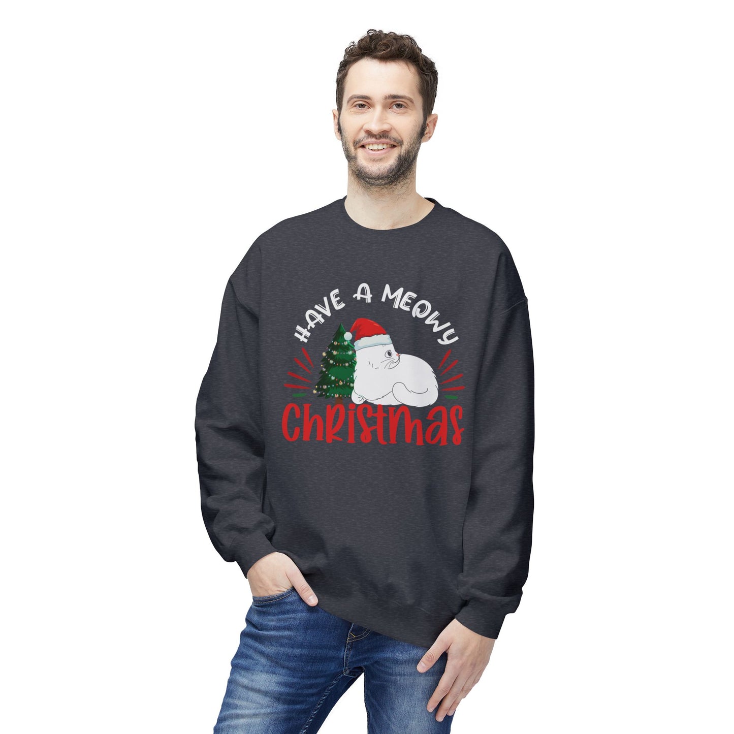 Meowy Christmas Crewneck Sweatshirt - Christmas Sweatshirt for Cat Lovers, Cat Mom Gifts, Christmas Shirt