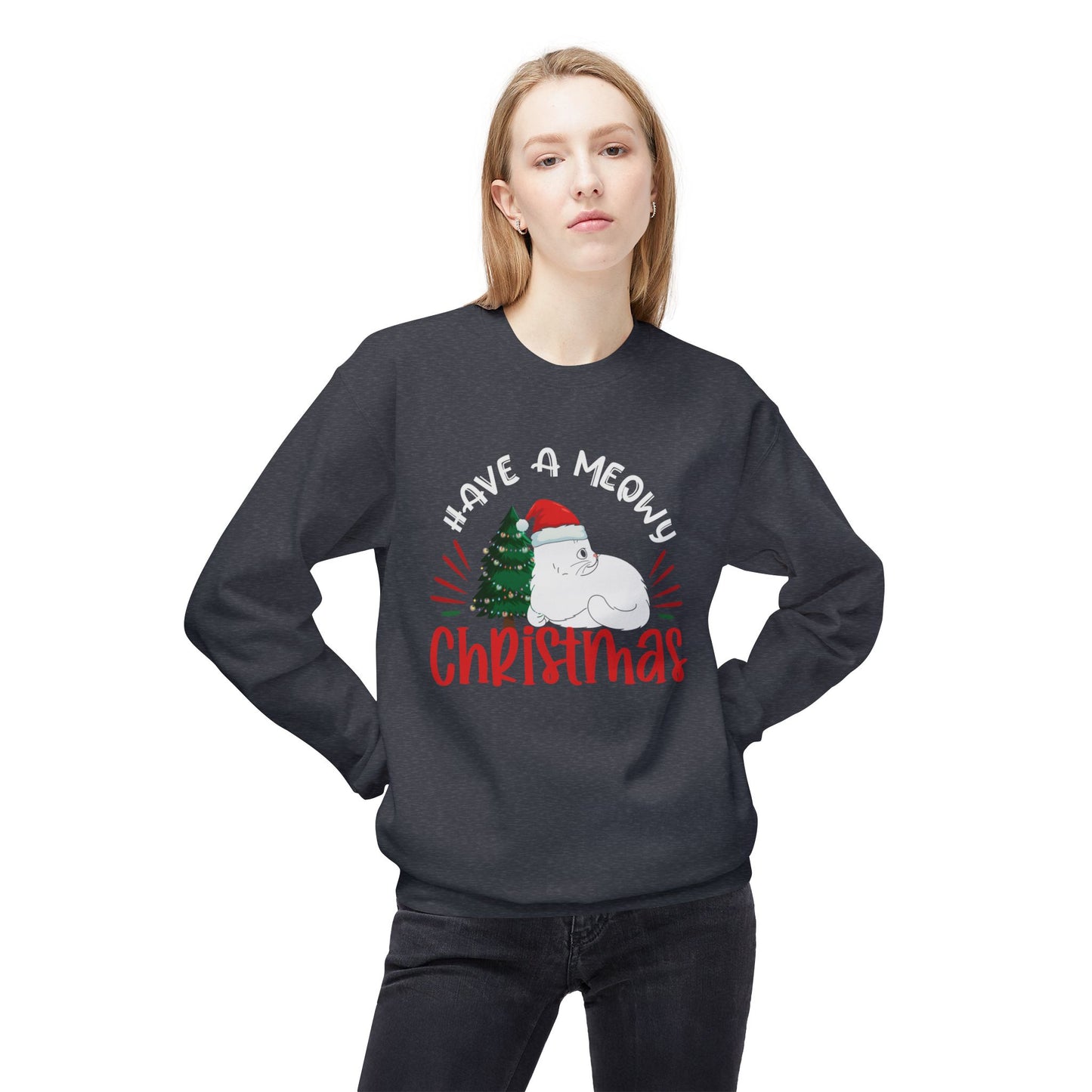 Meowy Christmas Crewneck Sweatshirt - Christmas Sweatshirt for Cat Lovers, Cat Mom Gifts, Christmas Shirt