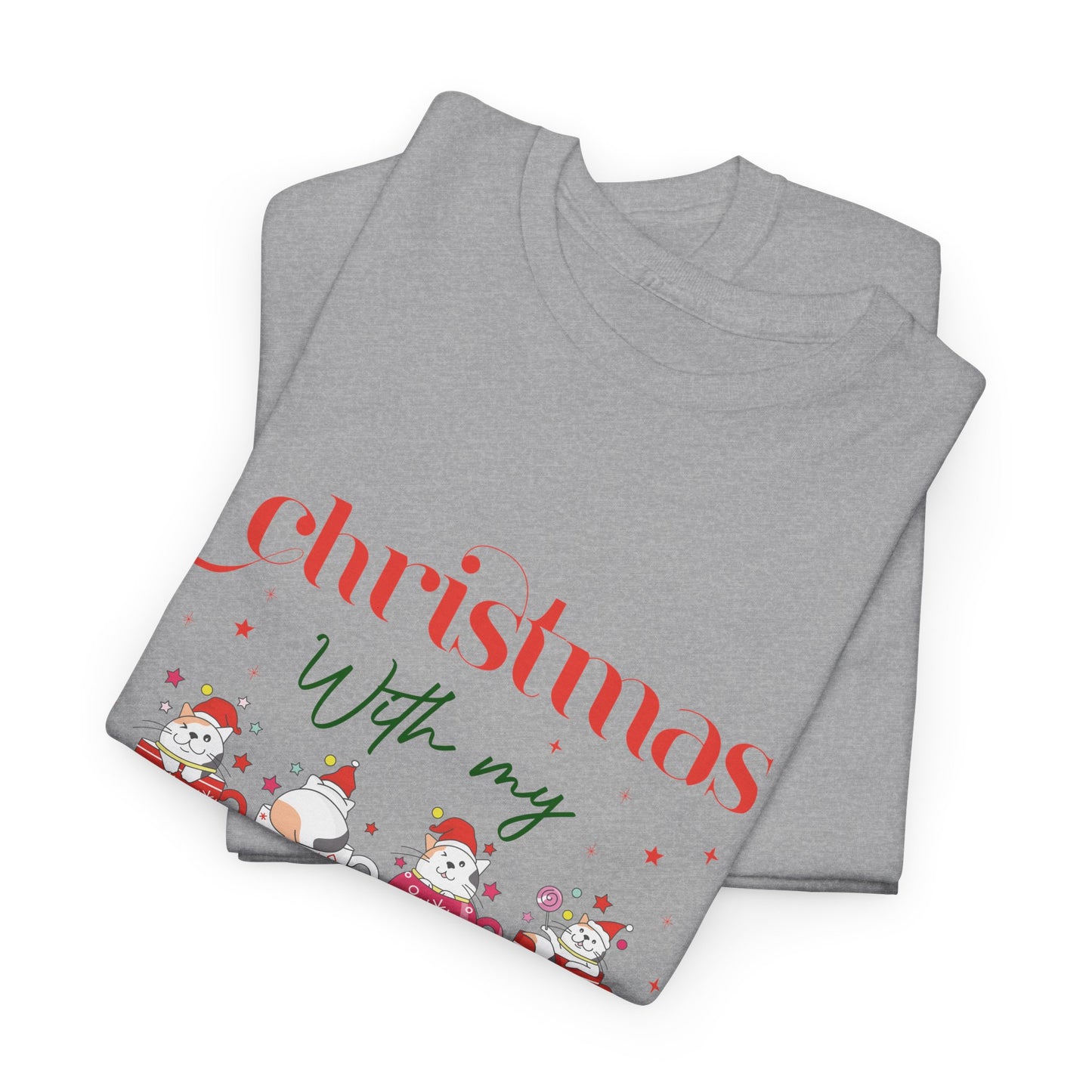 Christmas with my Cat Unisex Heavy Cotton Tee - 2024 Family Couple Holiday Shirt