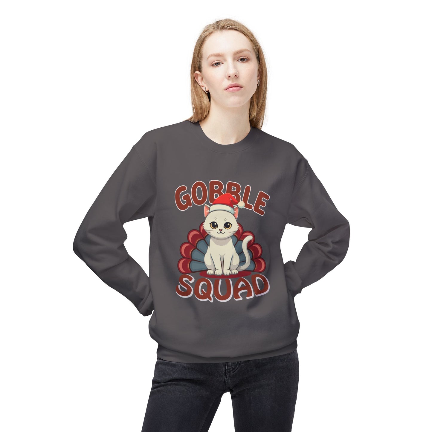 Gobble Squad Cat Christmas Sweatshirt, Cute Holiday Cat Lover Gift, Unisex Christmas Sweatshirt, Cat Mom Gift, Cat Dad Tee, Cat Lady Sweatshirt