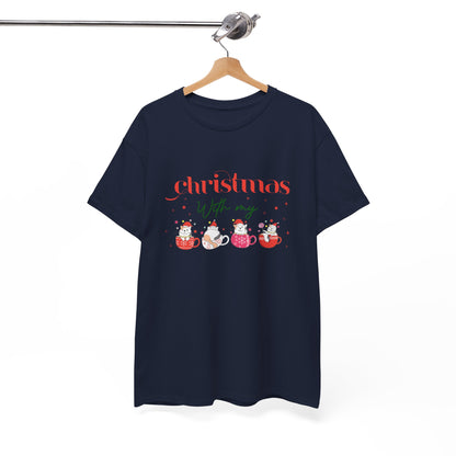 Christmas with my Cat Unisex Heavy Cotton Tee - 2024 Family Couple Holiday Shirt