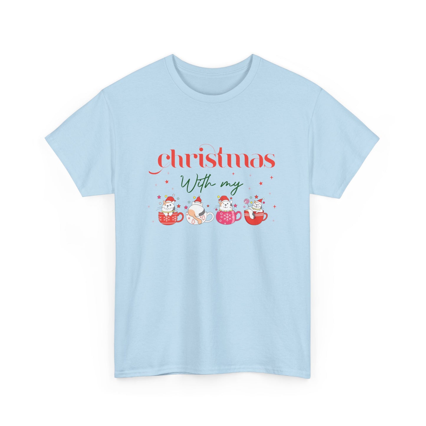 Christmas with my Cat Unisex Heavy Cotton Tee - 2024 Family Couple Holiday Shirt