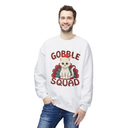 Gobble Squad Cat Christmas Sweatshirt, Cute Holiday Cat Lover Gift, Unisex Christmas Sweatshirt, Cat Mom Gift, Cat Dad Tee, Cat Lady Sweatshirt