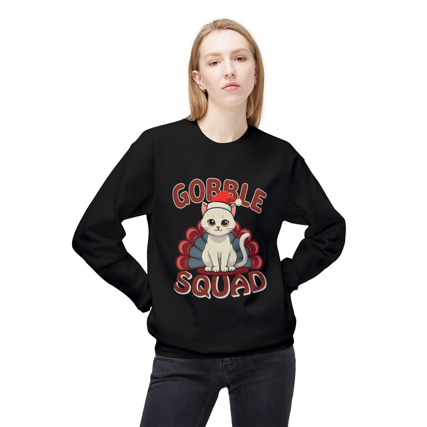 Gobble Squad Cat Christmas Sweatshirt, Cute Holiday Cat Lover Gift, Unisex Christmas Sweatshirt, Cat Mom Gift, Cat Dad Tee, Cat Lady Sweatshirt