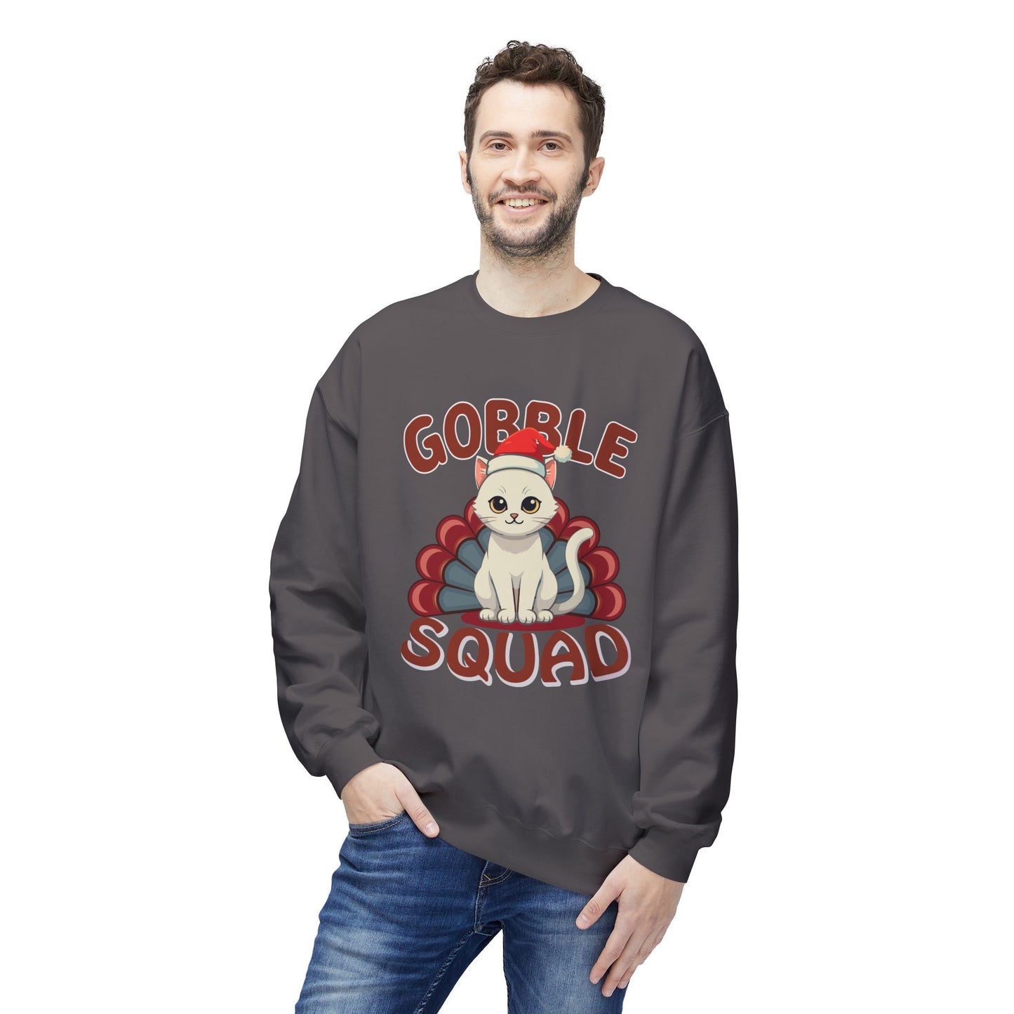 Gobble Squad Cat Christmas Sweatshirt, Cute Holiday Cat Lover Gift, Unisex Christmas Sweatshirt, Cat Mom Gift, Cat Dad Tee, Cat Lady Sweatshirt